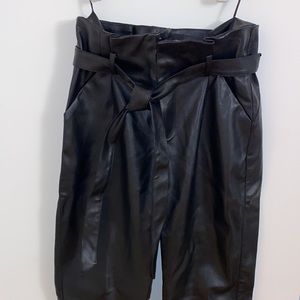 Faux leather pants with paper bag top and belt